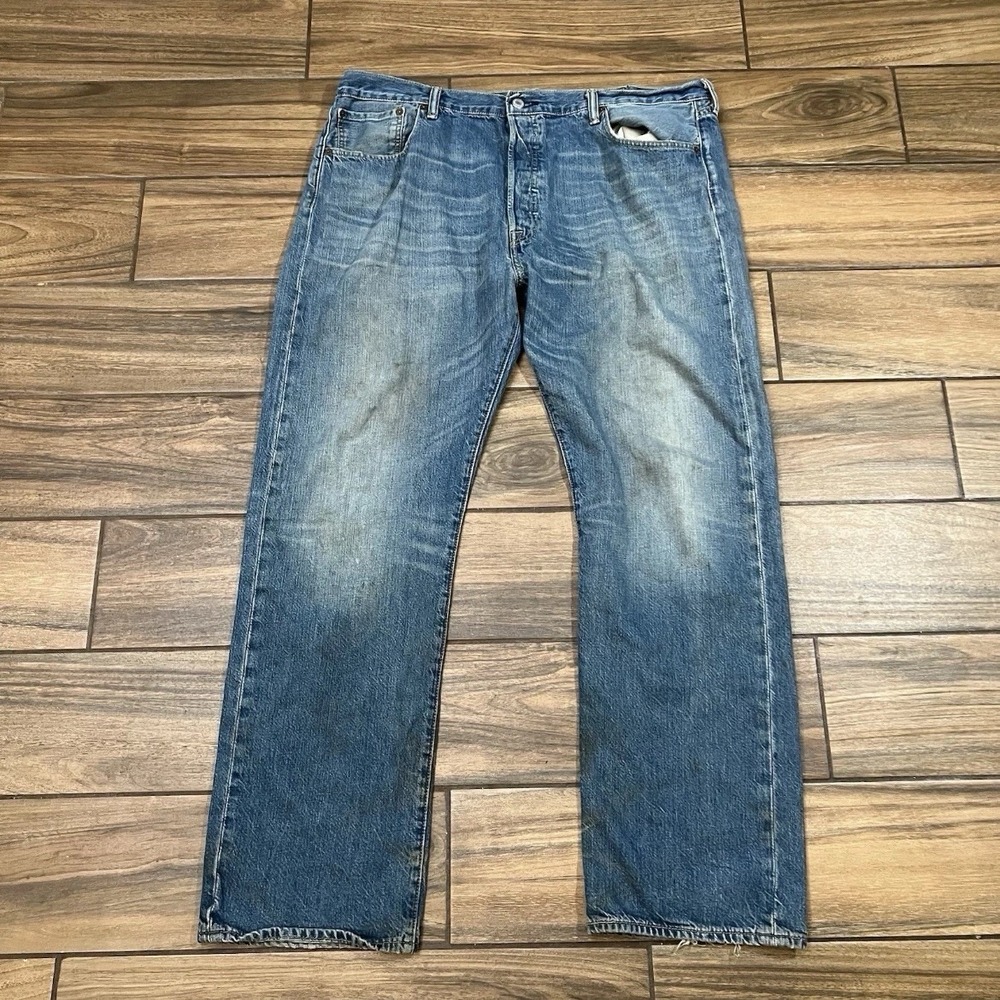 Levi's 501 Jeans Men 40x32 Blue Button Fly Straight Leg Distressed Fade